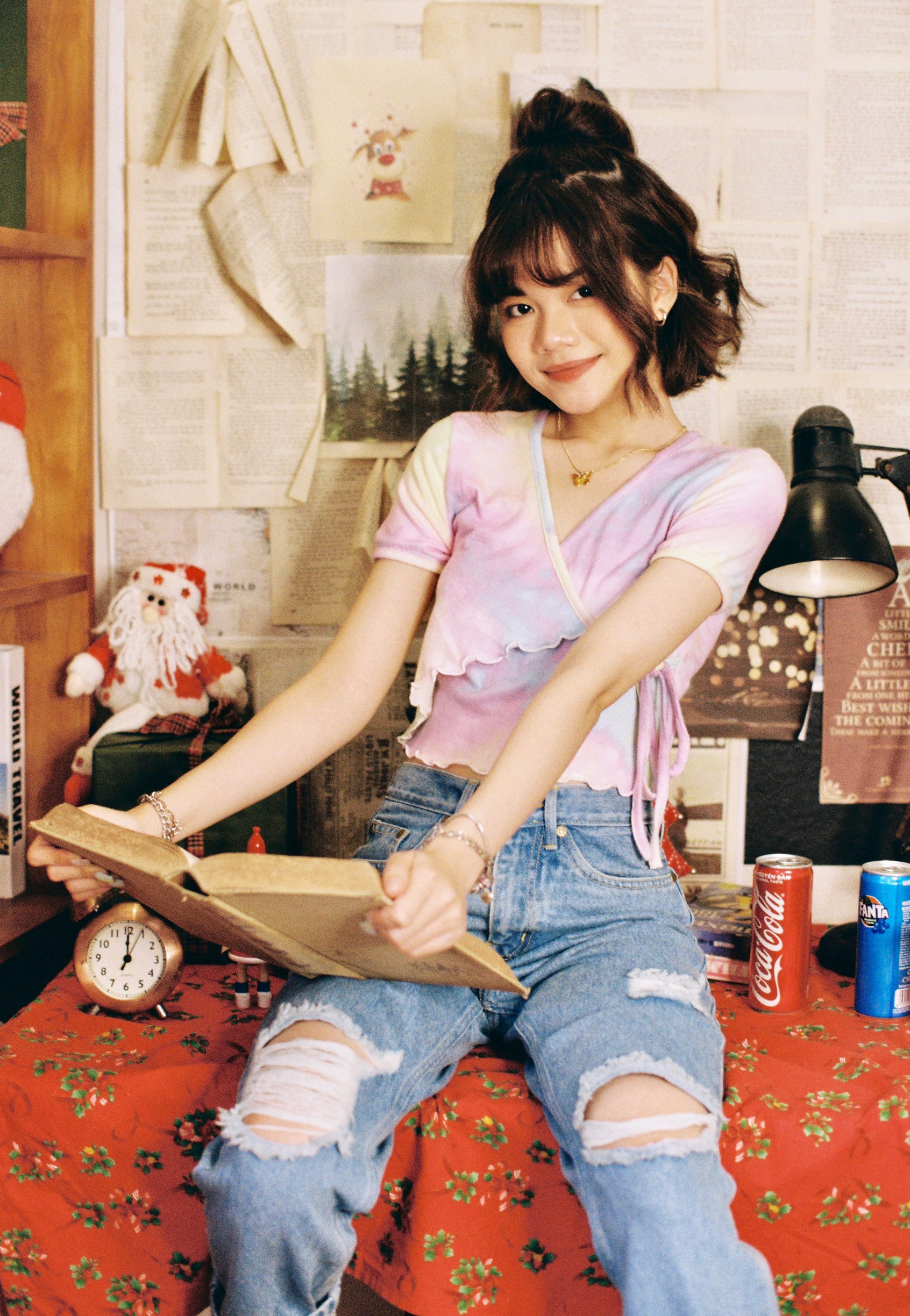Usthebasic- Tie-dye Lettuce-edge Wrap Croptop