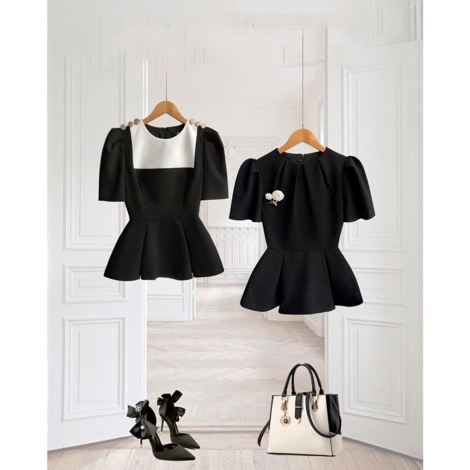 (50-90 KG) ÁO ĐEN THIẾT KẾ FORM PEPLUM DỄ MẶC CHE EO TỐT