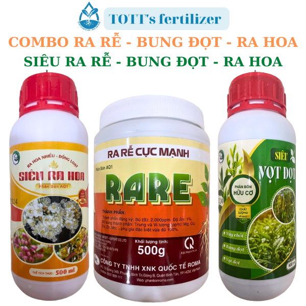 Combo 3 siêu ra rễ bung đọt ra hoa cực mạnh chai 500ml và hủ 500gTott's fertilizer