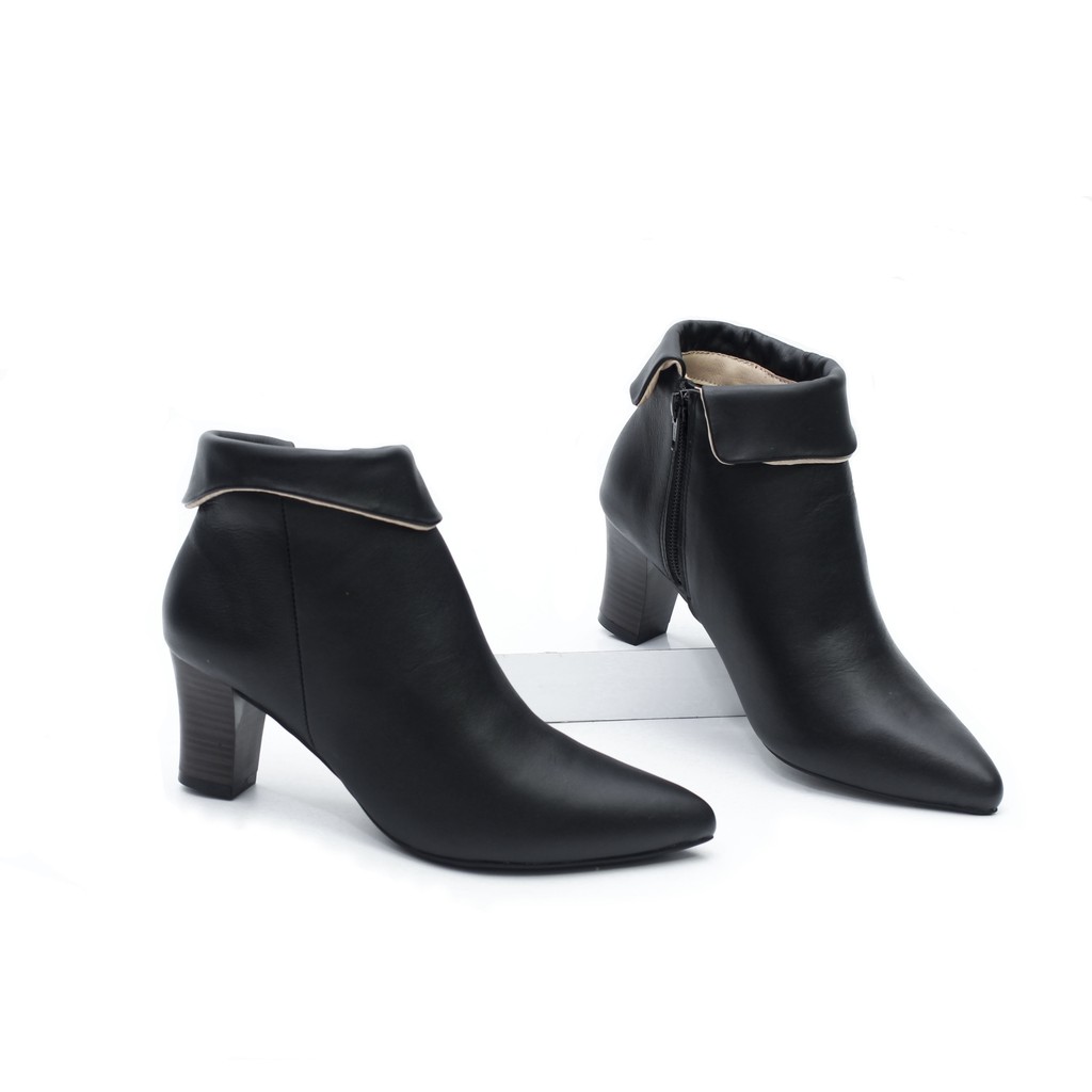 Boot da bò thật cao gót 5cm cổ lật x604
