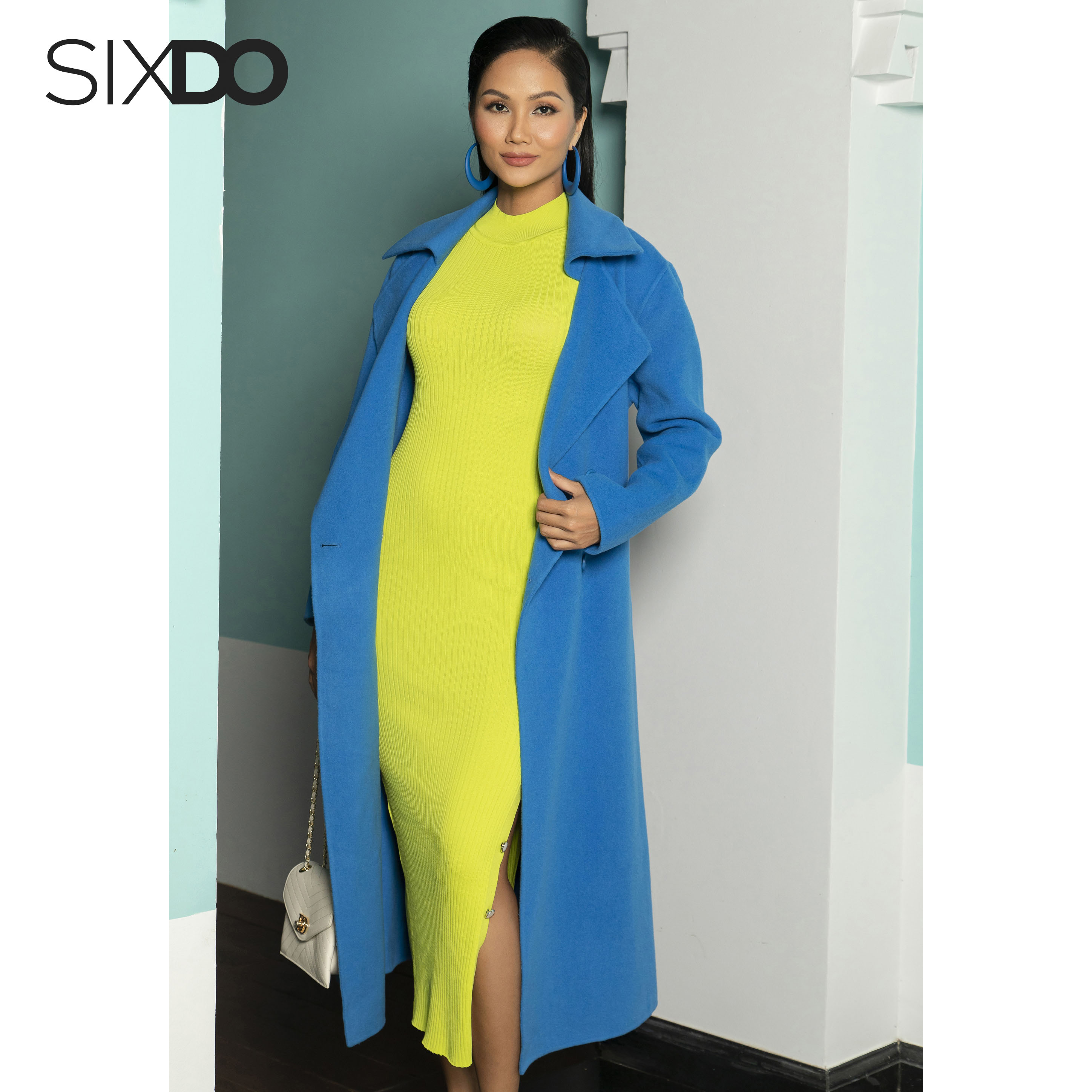 Đầm len dáng ôm xẻ tà phối cúc thời trang SIXDO (Split-side Midi Knit Dress)