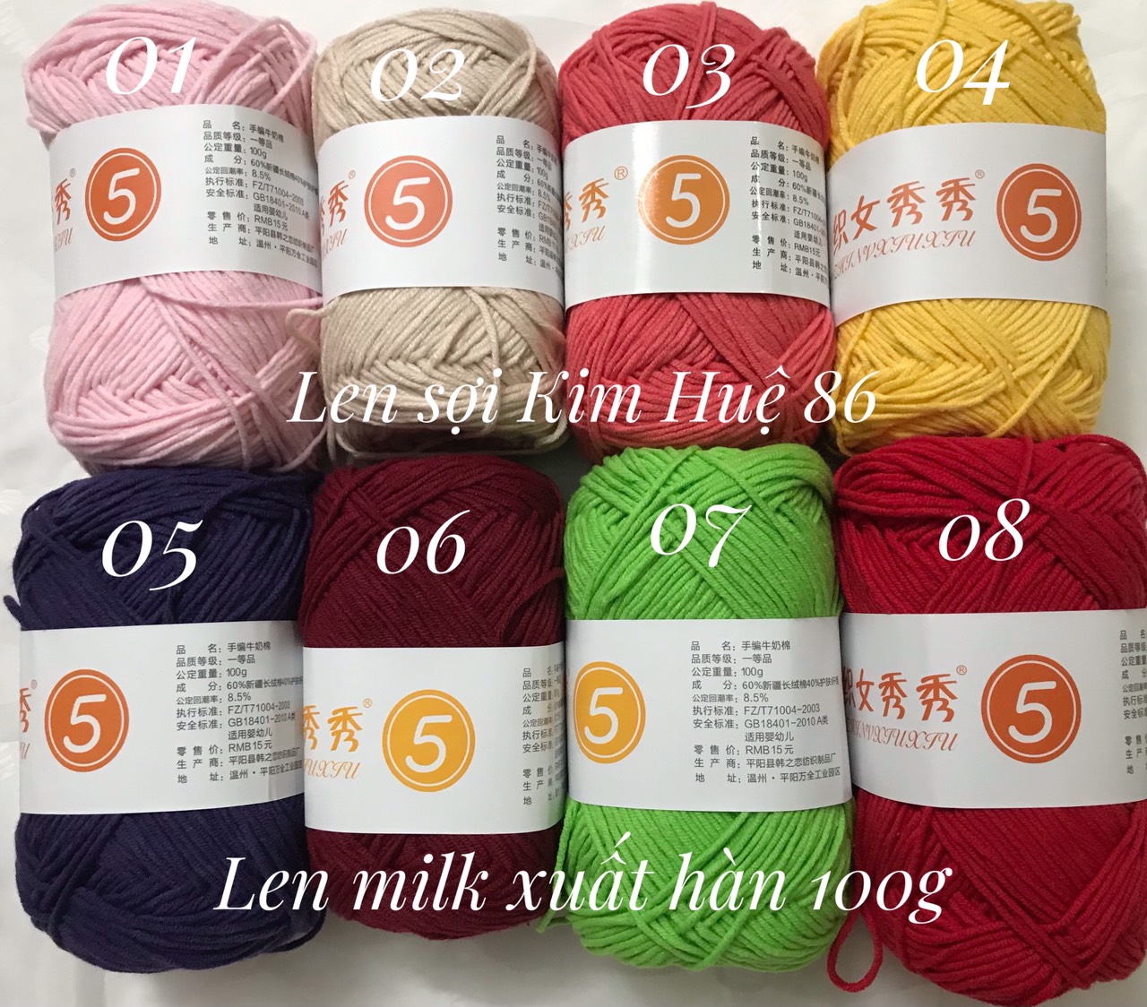 Len milk xuất hàn ( từ màu 41 đến màu 48)