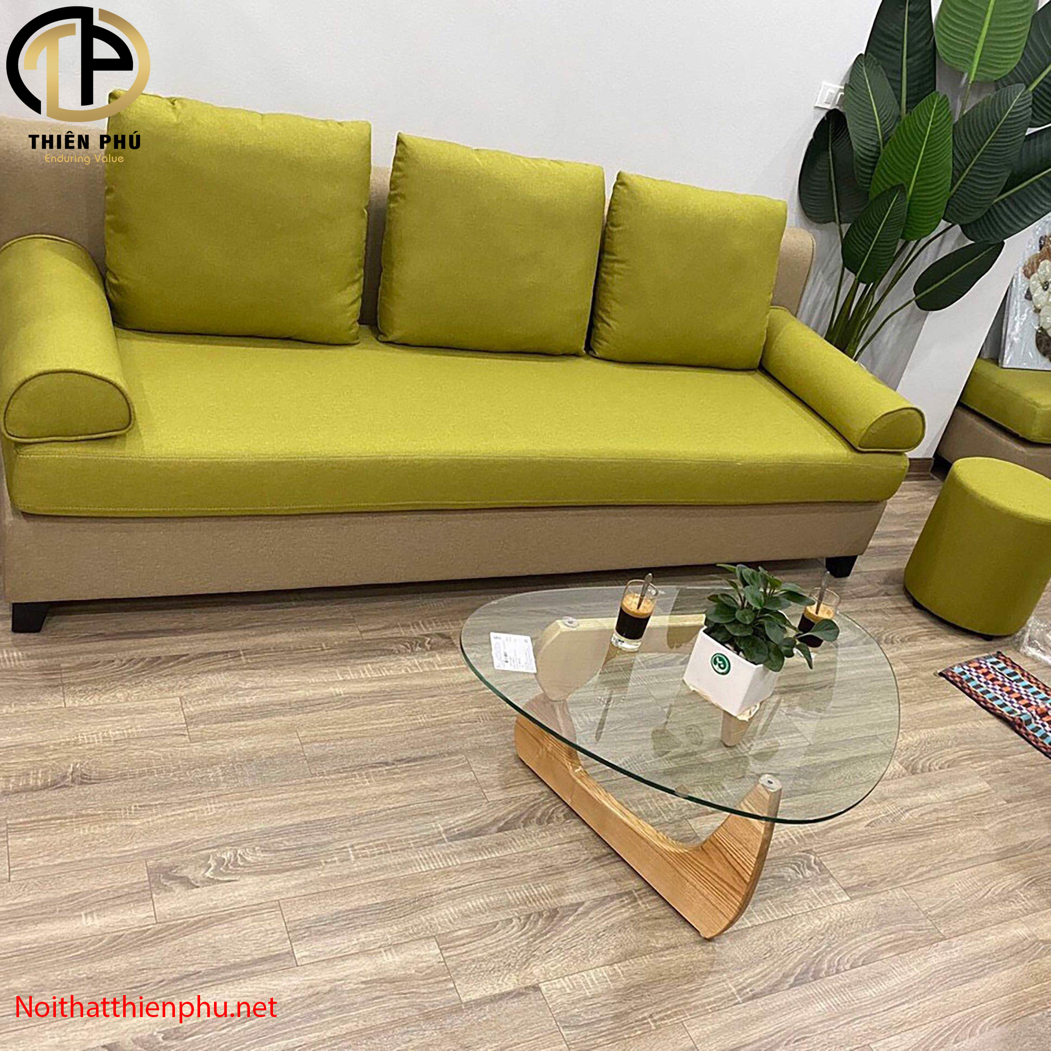 Bàn trà sofa chân gỗ Noguchi mặt kính