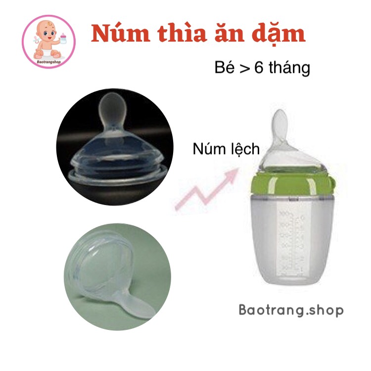 [Siêu rẻ] Núm thìa ăn dặm bình sữa Como silicon, núm lệch mới