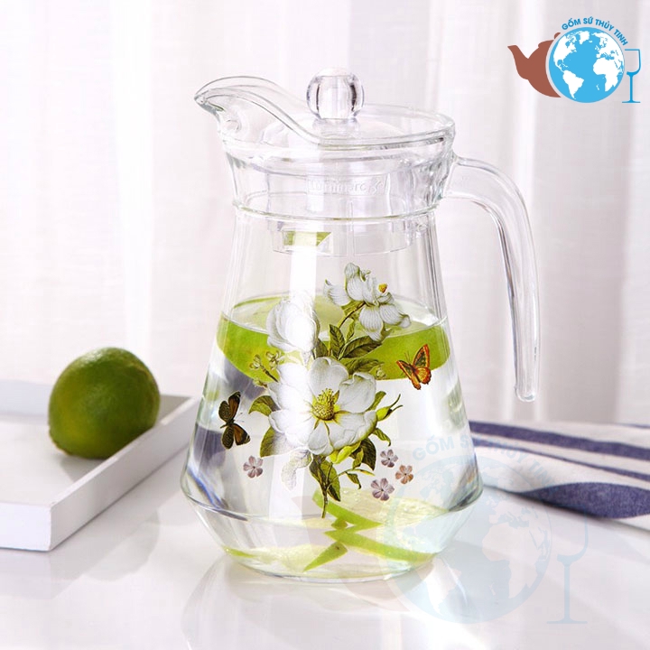 [HCM]BÌNH THỦY TINH RÓT NƯỚC CÓ HOA VĂN IN 1.3 LÍT