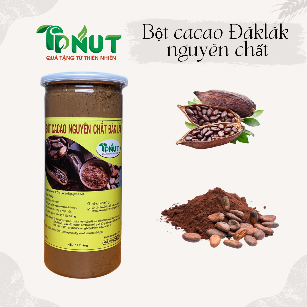 500g Bột cacao nguyên chất ĐăcLăk