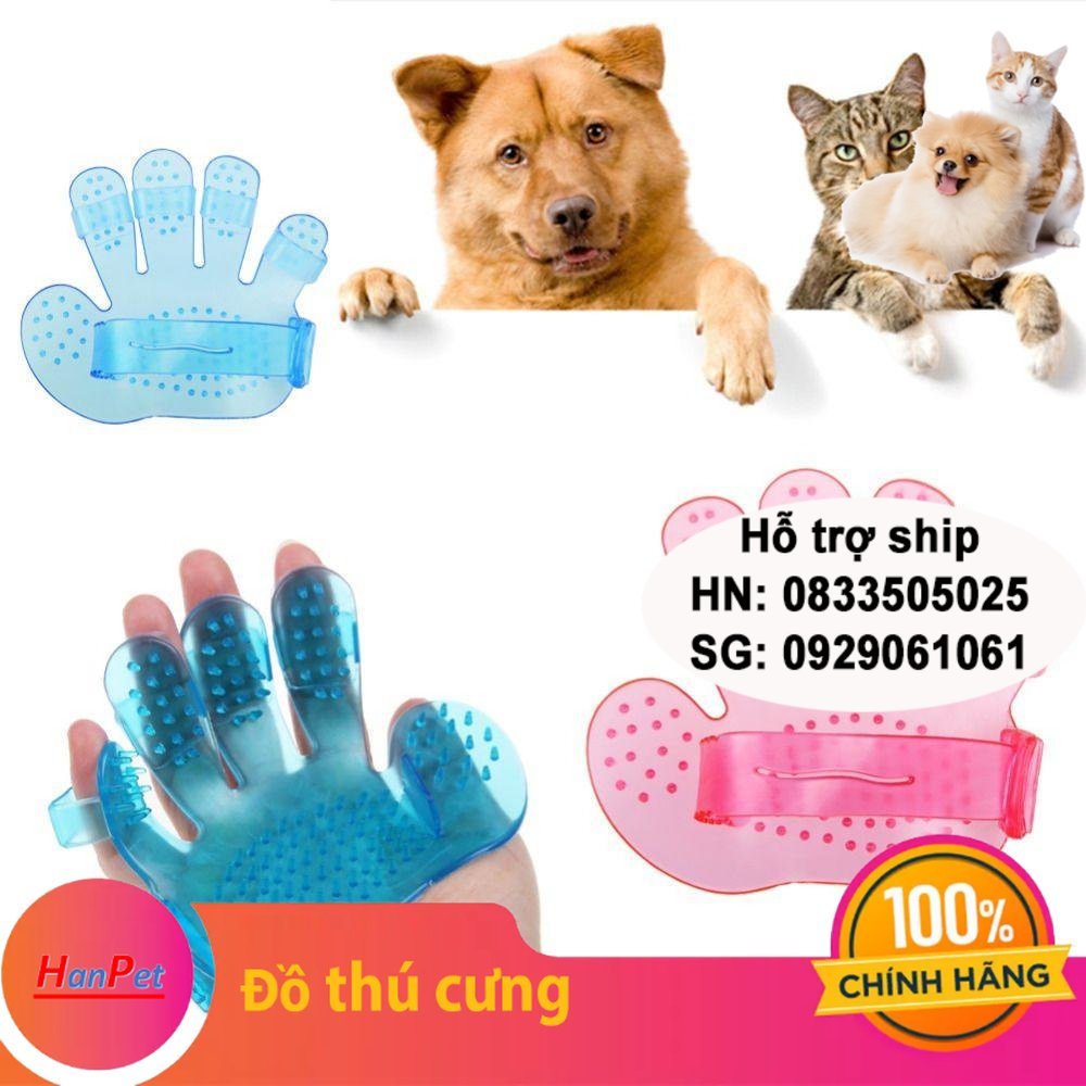 Hanpet - Găng Tay Nhựa Tắm Chó Mèo Có Các Gai Nhựa Mát Xa Cho Thú Cưng Thiết Kế Mô Phỏng Bàn Tay , Ôm Sát Vừa Vặn, Dễ Sử Dụng