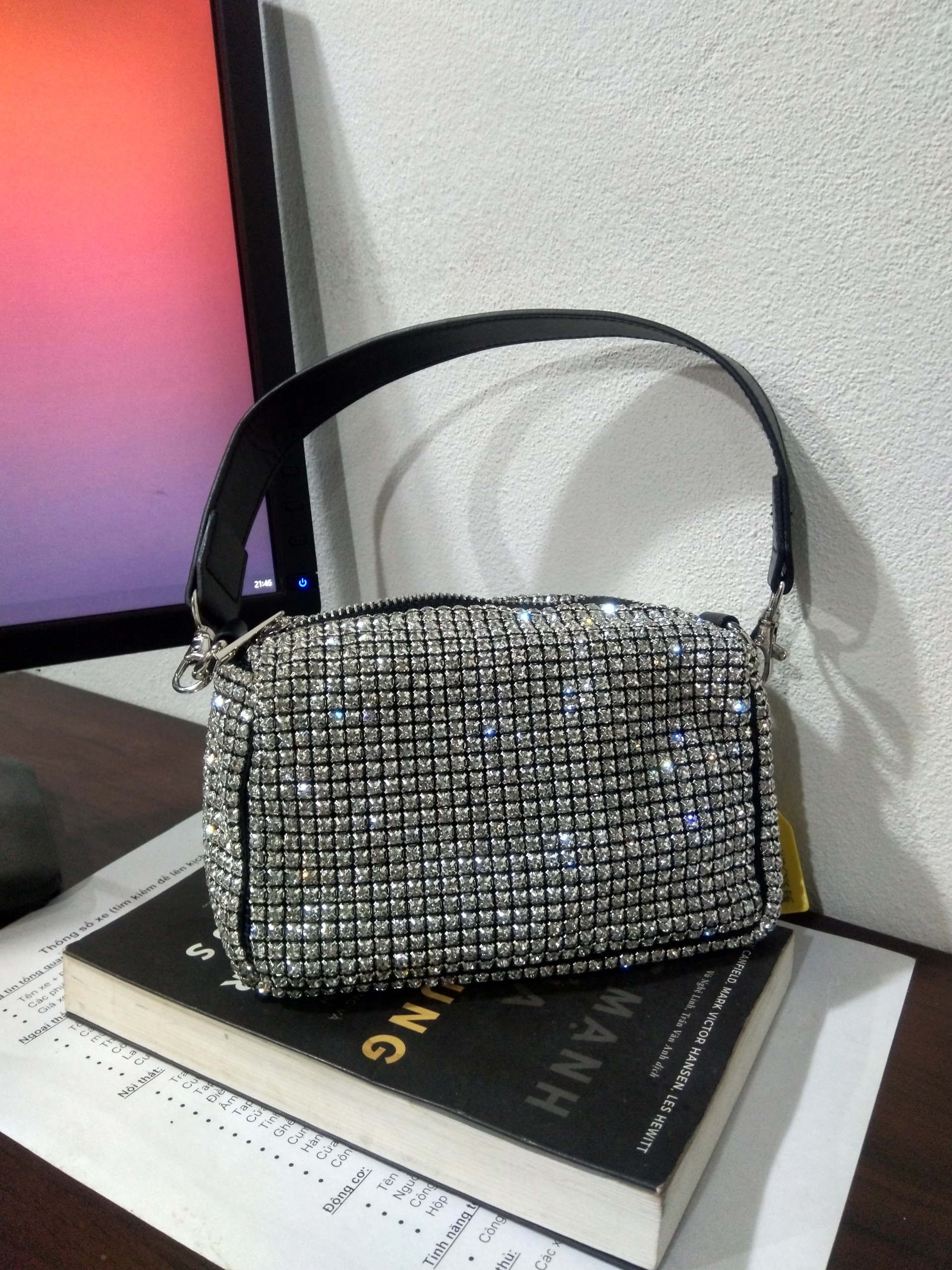 [Túi đá khâu] Túi xách nữ Clutch MC đính đá lấp lánh siêu sang
