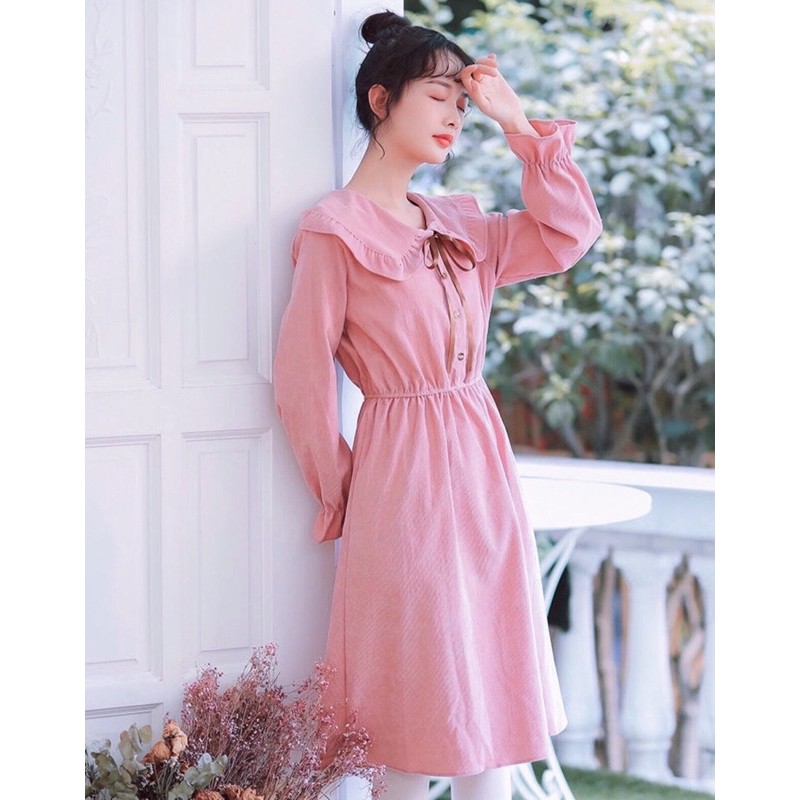 ĐẦM HỒNG, CỔ BÈO, TAY DÀI (có ảnh thật) MS134