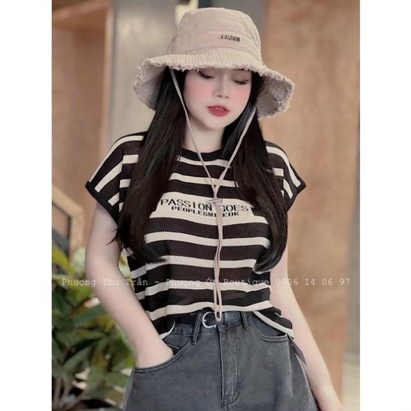 Áo len lưới kẻ ngang tay hến