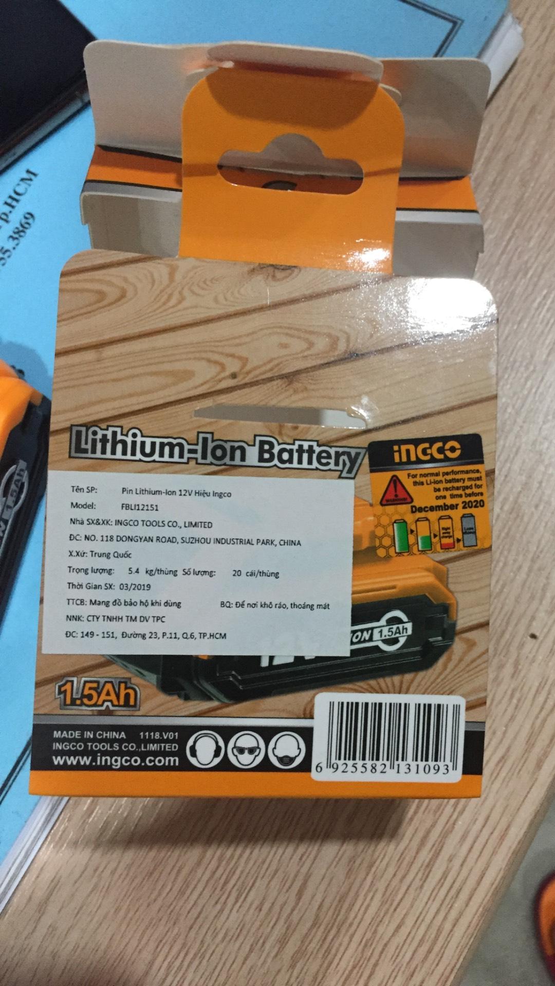 Pin Lithium 12V-1.5Ah Ingco FBLI12151