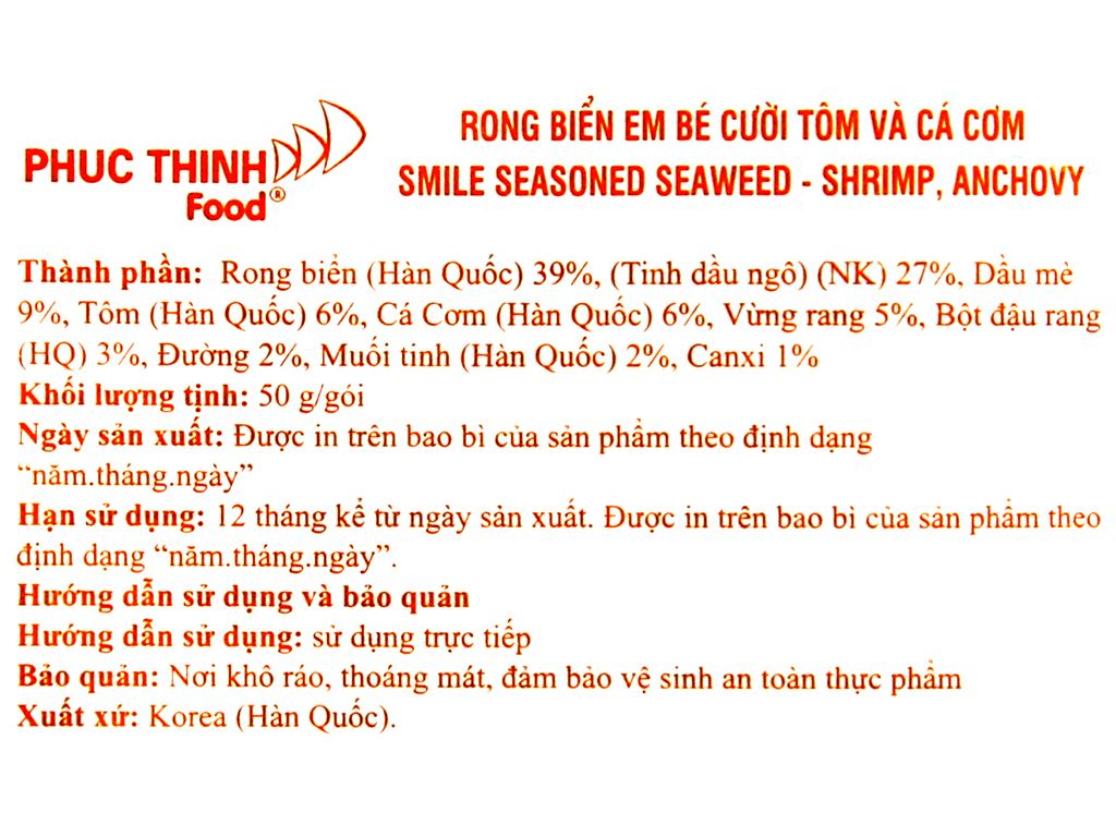 Rong biển rắc cơm Binari tôm và cá cơm - Gói 50g
