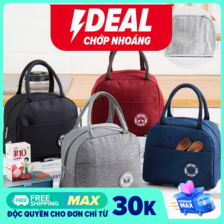 Túi giữ nhiệt đựng hộp cơm trưa Lunch Bag vải Oxford có lớp lót bạc cách nhiệt, giữ ấm size lớn