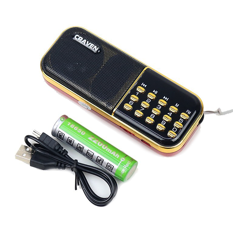 [KÈM THẺ KINH HOẶC KHÔNG THẺ] Loa đa năng Craven CR-25A có khe Thẻ nhớ/USB/FM - dung lượng pin 2200mah (Đen đỏ) Nhất Tín Computer