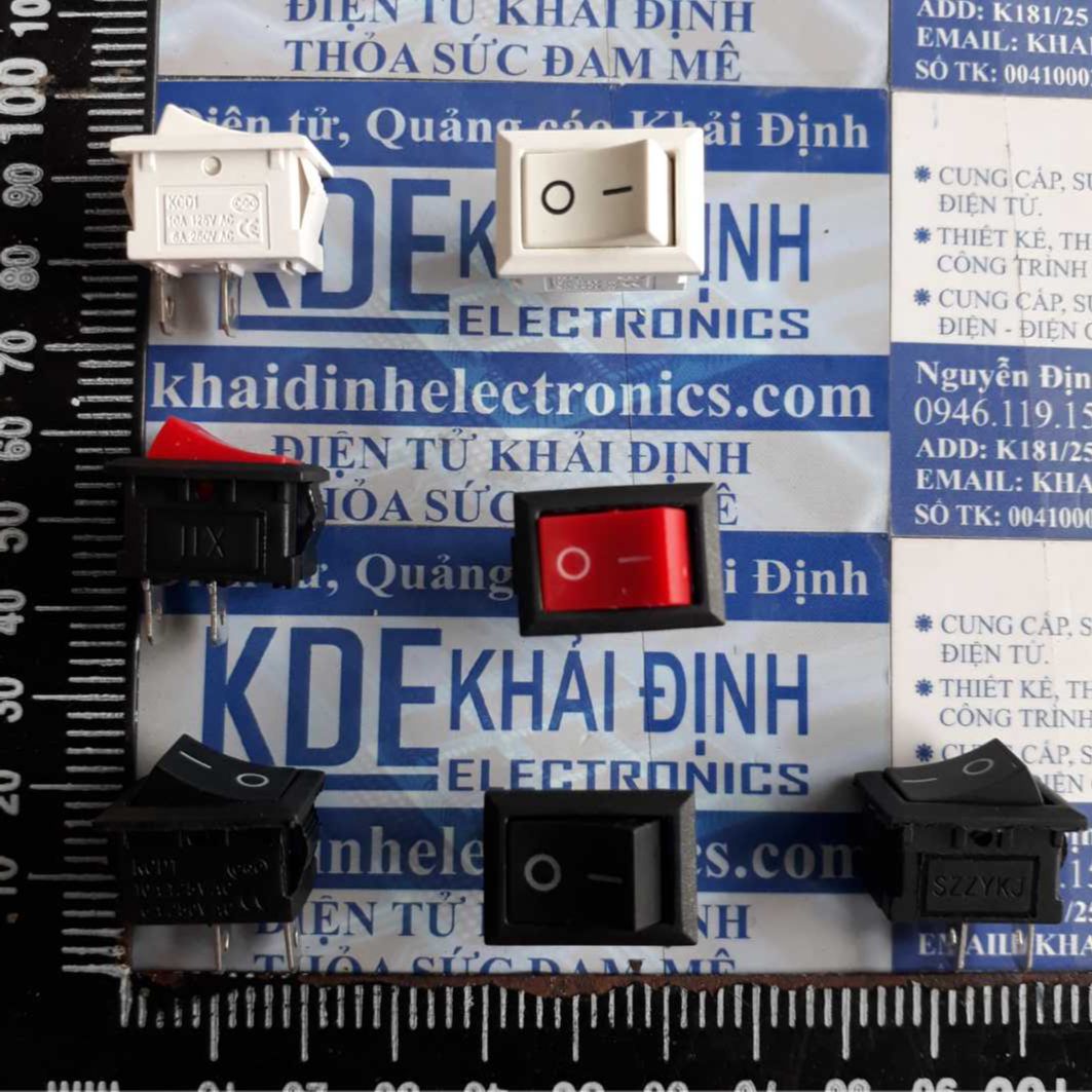 10 cái công tắc bập bênh kcd1-101 2 chân 2 trạng thái 15*21mm 6a 250v đen đỏ trắng kde1765