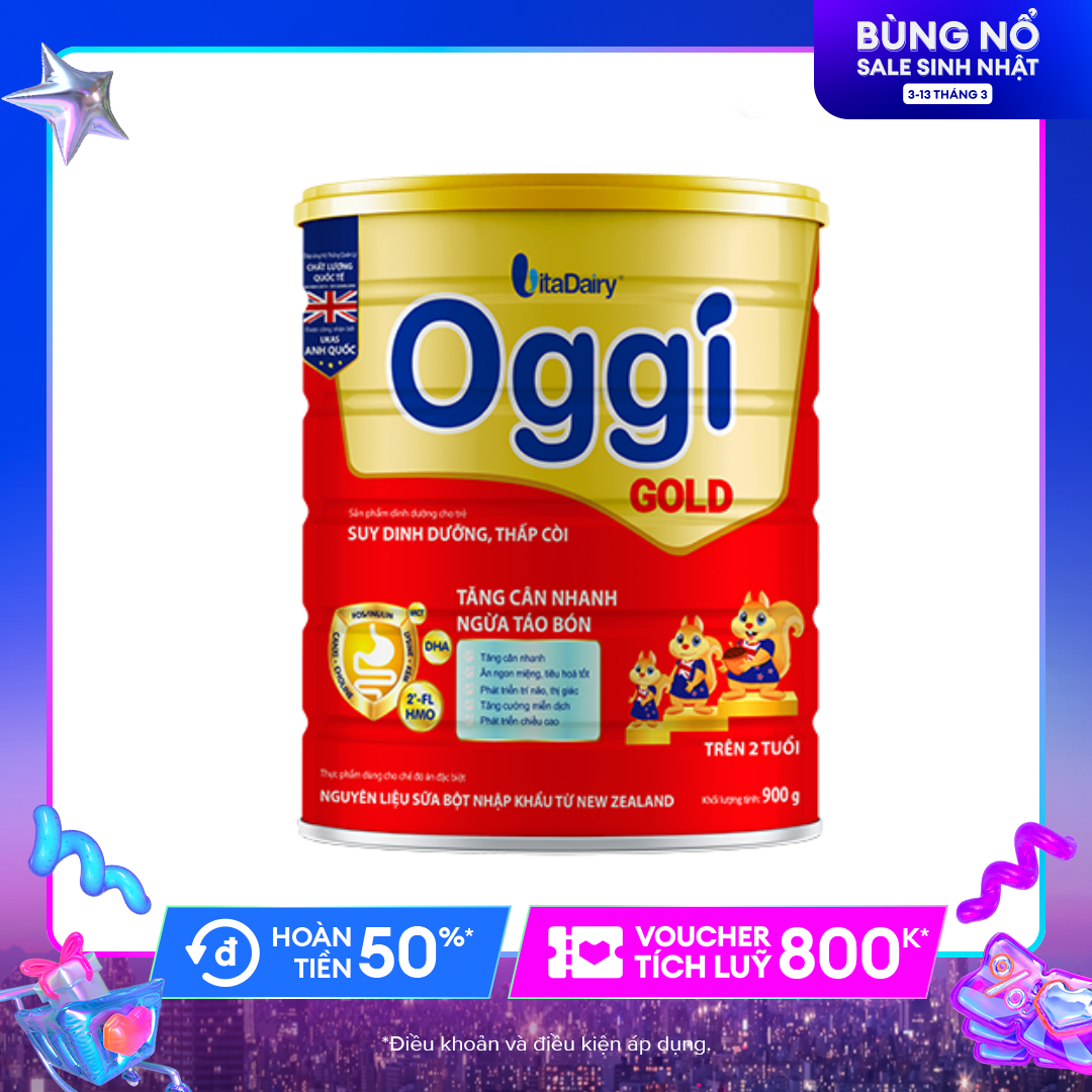 Sữa Oggi Gold 900gr cho bé hỗ trợ cân nặng (Đầy đủ mã Qr tích xu date 2026)