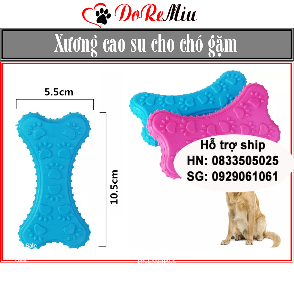 Doremiu- Xương đồ chơi chó chó mèo- Xương cao su dẻo siêu bền 10cm phù hợp chó dưới 10kg chống cắn phá