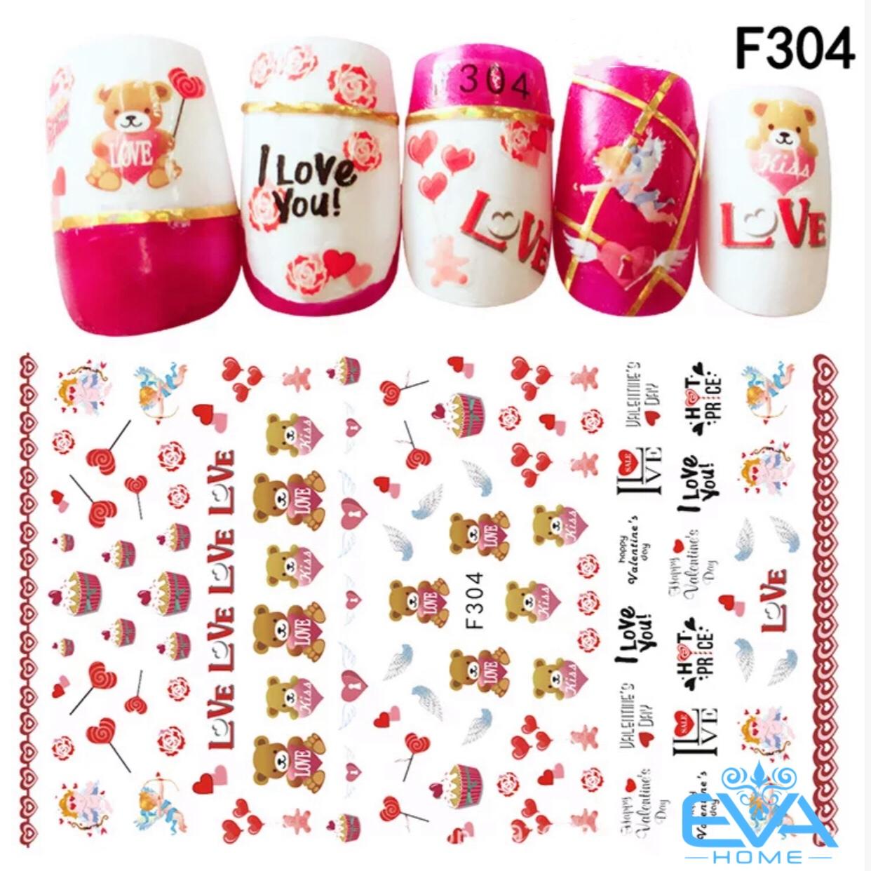 [HCM]Miếng Dán Móng Tay 3D Nail Sticker Hoạt Hình Chú Gấu Tình Yêu F304