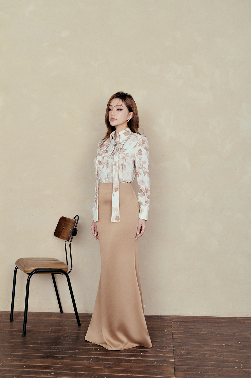 Chân váy nữ VANANHSCARLET lụa dài CV04S23