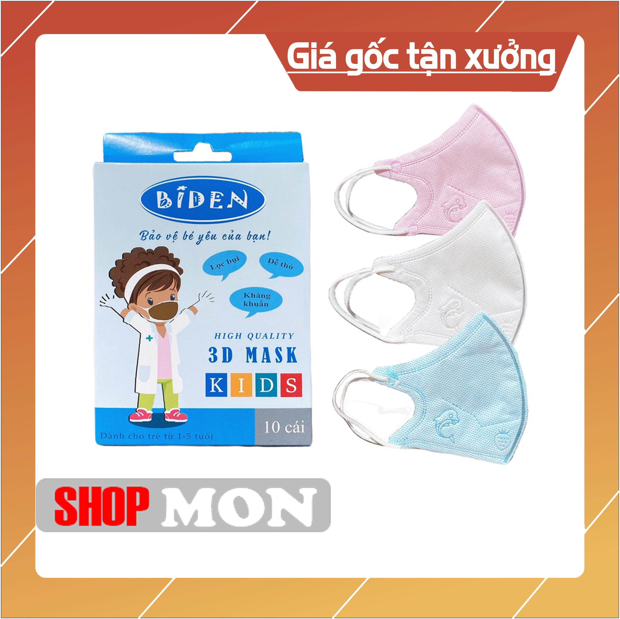 Khẩu Trang Trẻ Em Từ 1 Đến 5 Tuổi BIDEN 3D Mask Kids  Hộp 10 chiếc  chính