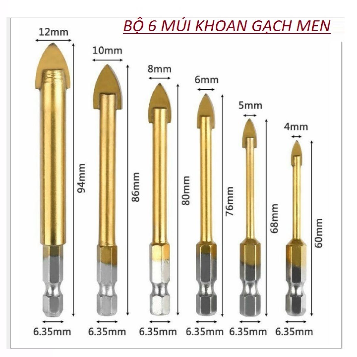 Bộ 6 mũi khoan gạch men,đá hoa,thủy tinh, kính vonfram