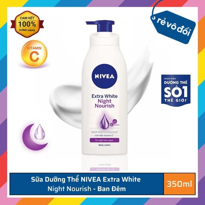 Nivea extra white night nourishing SH body moisturizer 350ml-Thailand