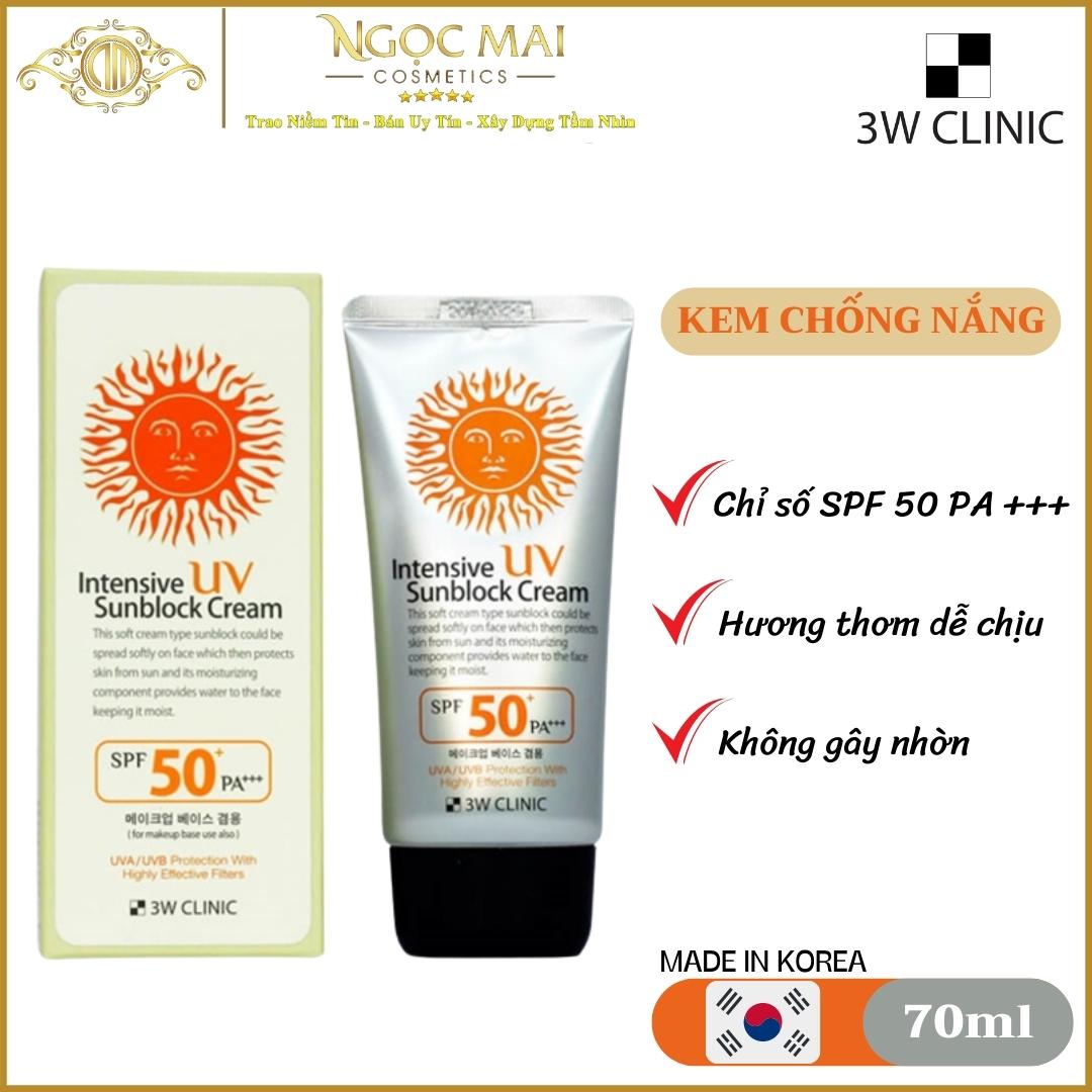 Kem chống nắng 3w clinic intensive uv sunblock cream spf 50+ pa+++ 70ml hàn quốc chính hãng