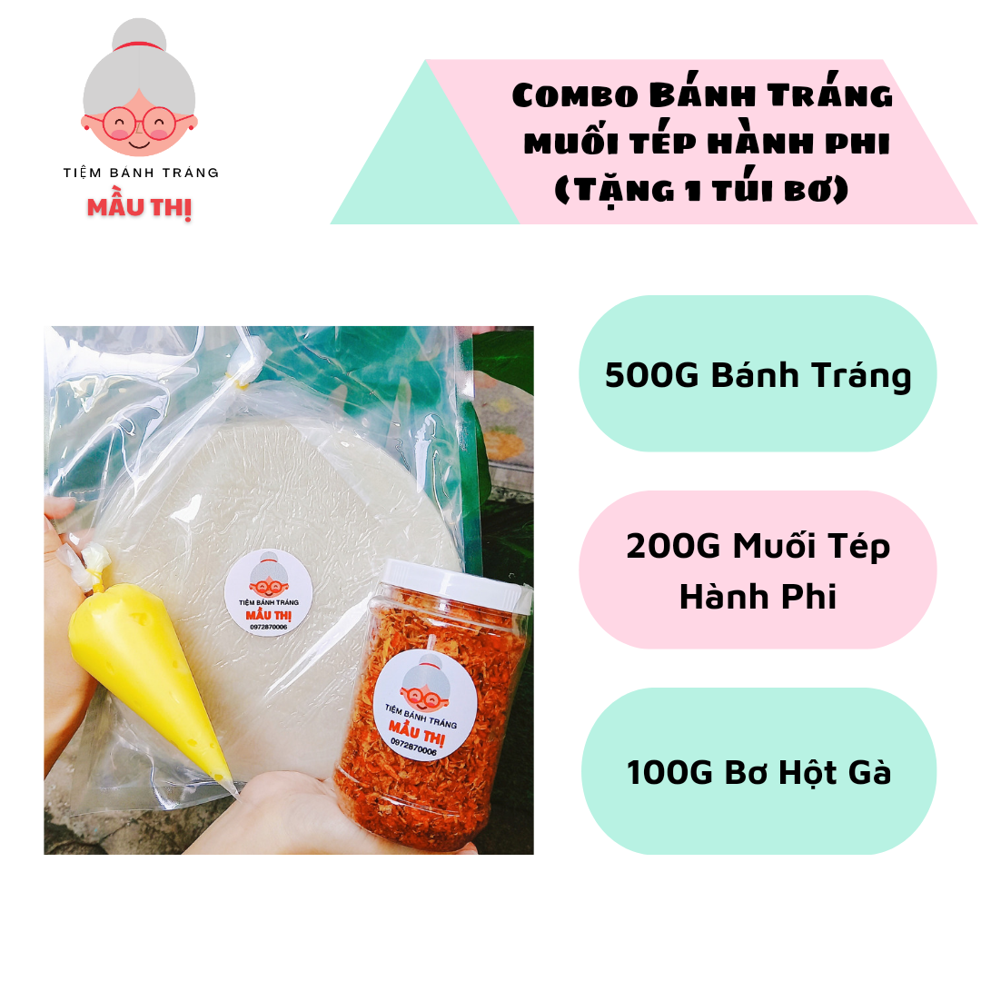 #MT01(1 Chai Bơ) 500G Bánh Tráng + 200G Muối Tép Hành Phi