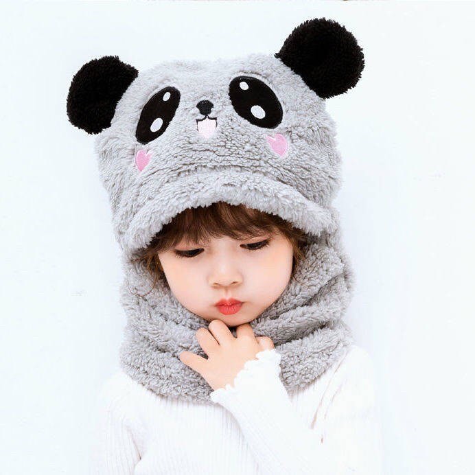Beanie for instant Scarf neck keep warm anti-cold wind winter motifs cute bear-mu wool for be-