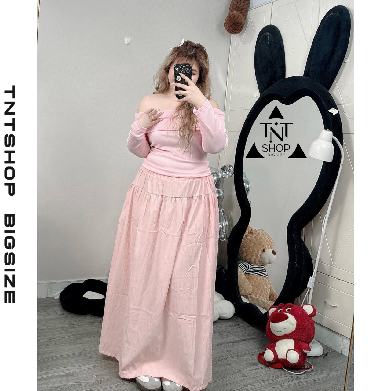 SET ÁO TRỄ VAI TAY DÀI CHÂN VÁY MIDI [TNT SHOP BIGSIZE 60KG 90KG]