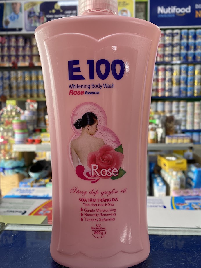 Sữa tắm trắng da E100 chai 800ml Goat's milk, Rose, Silky