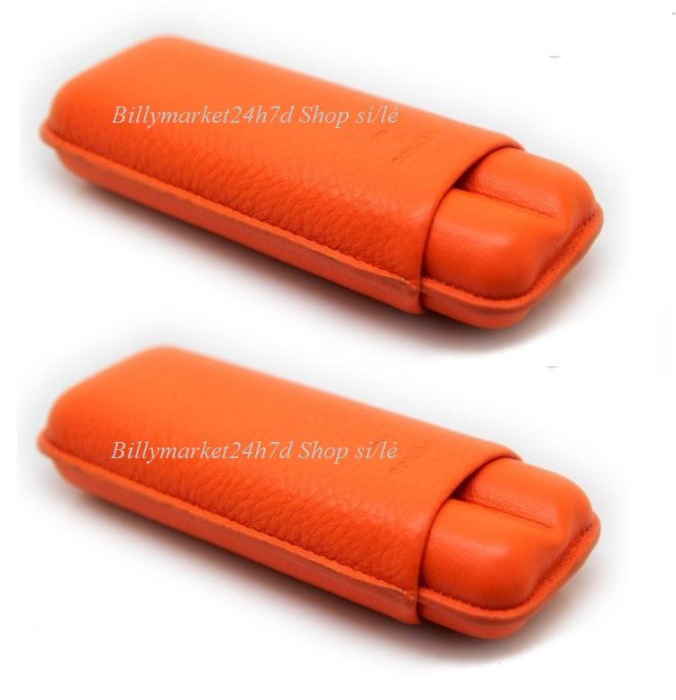 Bao da đựng 2 điếu C.i.g.a.r (xì-gà) của hãng C.o.h.i.b.a (màu Cam)
