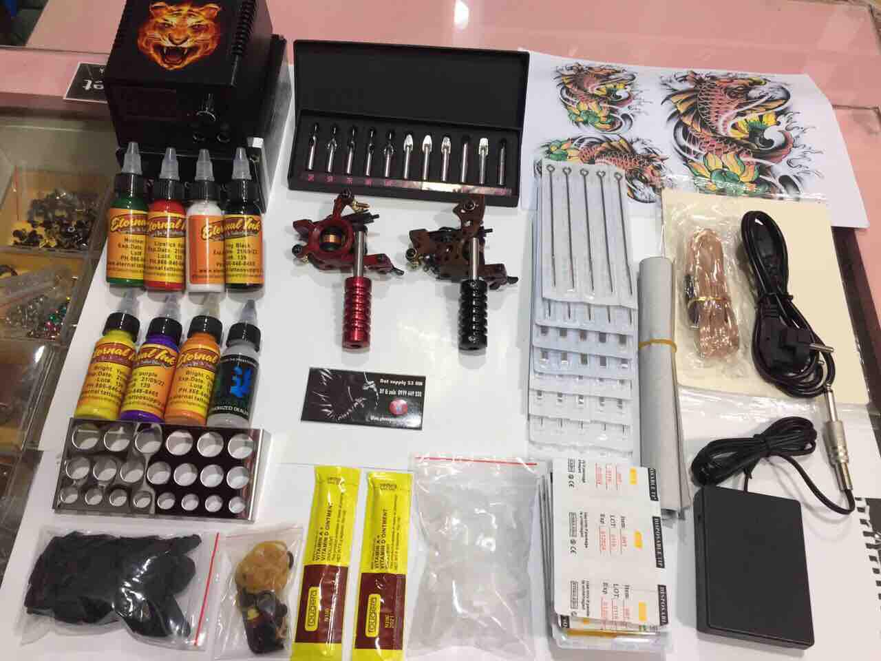 Bộ máy xăm hình tattoo 2 máy COIL đầy đủ kim mực.