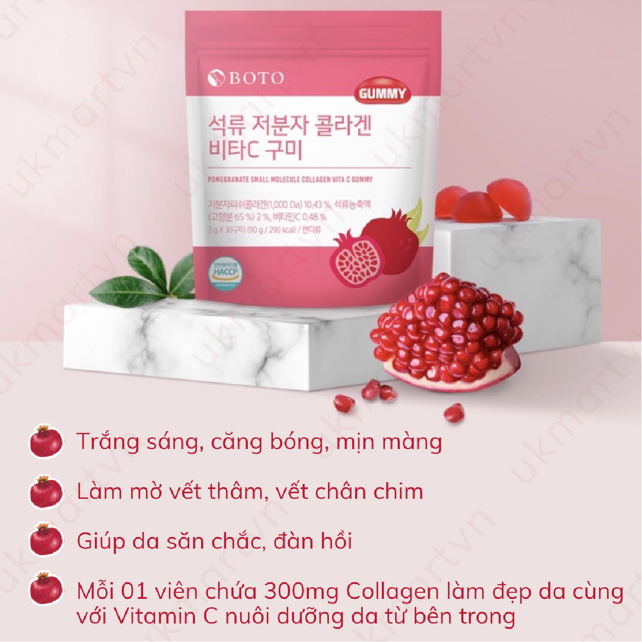 Kẹo dẻo bổ sung collagen Boto Gummy vị lựu tăng cường vitamin C hỗ trợ làm đẹp da, bồi bổ sức khỏe gói  30 Viên