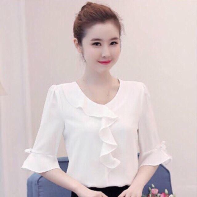 [HCM]Áo Cổ Bèo Tay Loe Phối Nơ Xinh Đẹp