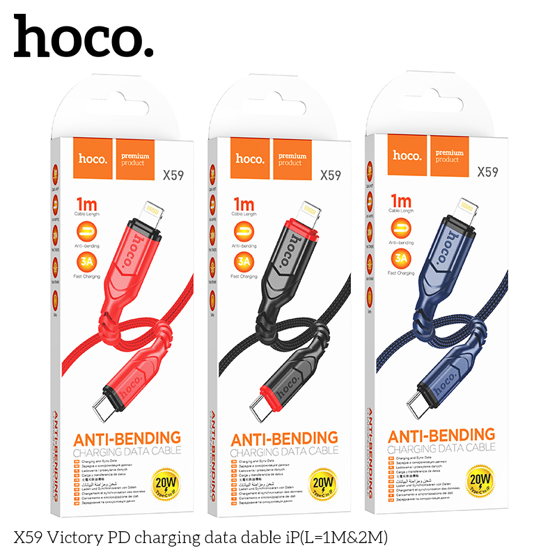 Cáp sạc dây dù Hoco X59 TypeC to TypeC 60W / TypeC to Lightning 20W dài 1M (Màu Random) - Nhất Tín Computer