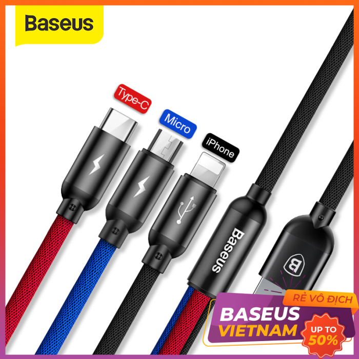 Cáp sạc đa năng Baseus Rapid Series 3 trong 1 cho iPhone/ iPad, Smartphone & Tablet Android (3.5A, 1.2M, Type C/ Micro/ Lightning , Fast charge3  in 1 Cable)