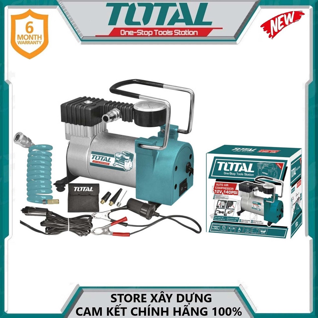 Dụng cụ kiểm tra hơi lốp xe ô tô dùng pin 12v 140psi total ttac1401t - hàng chính hãng