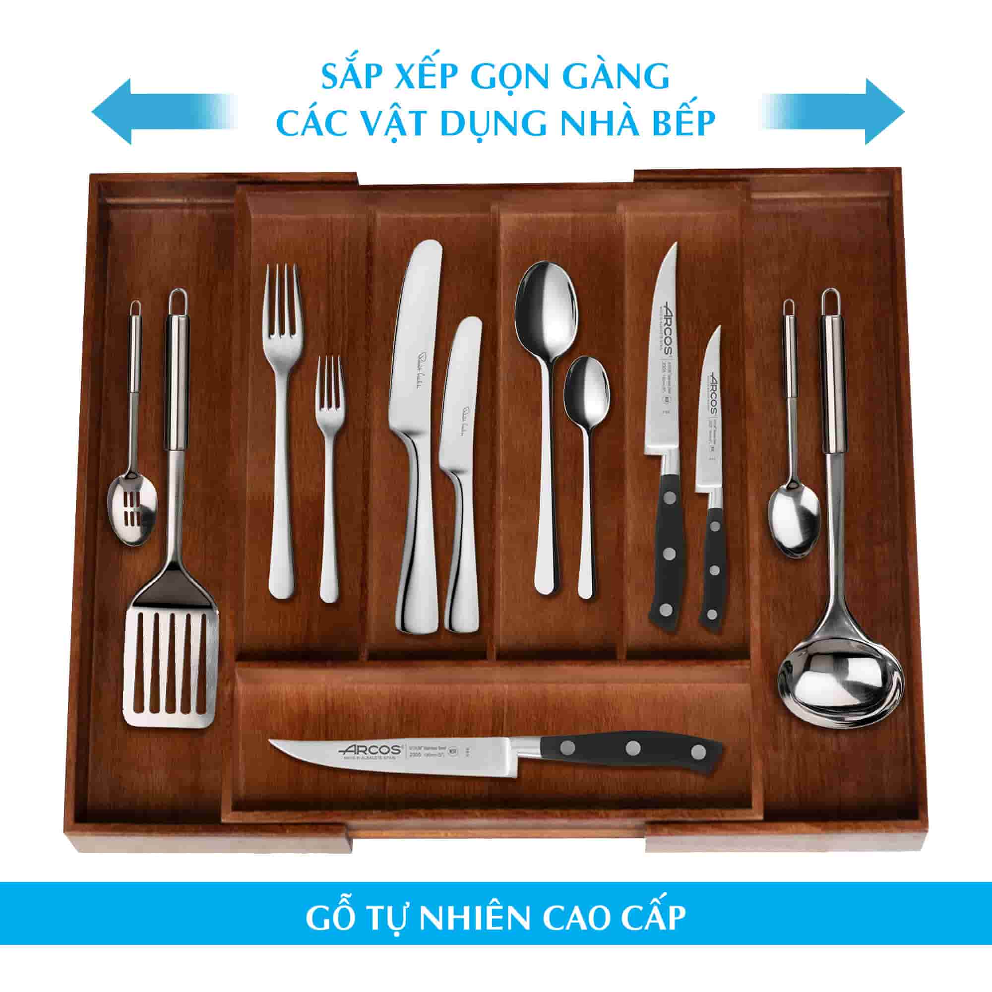Khay đựng muỗng đũa cao cấp NHẬT VY-NV5303B - Khay chia ngăn kéo có thể kéo giãn để vừa khít với mọi ngăn kéo - Đồ đựng đồ dùng nhà bếp thông minh.