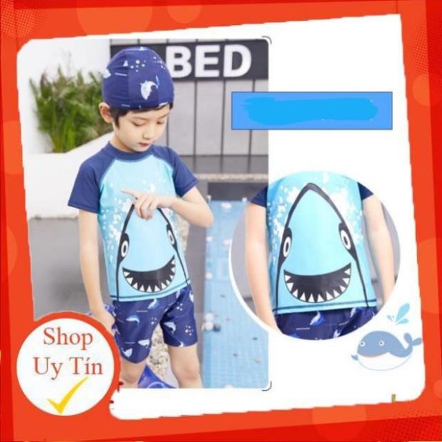 Bộ quần áo bơi kèm mũ dành cho bé trai xuất Nhật hoạ tiết cá mập