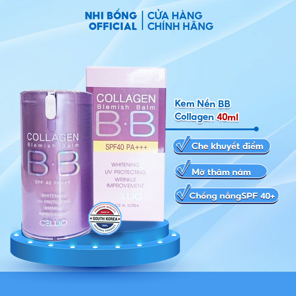 Kem Nền Trang Điểm Chống Nắng BB Cream Collagen Cellio SPF 40 PA++Hàn Quốc giúp mờ thâm nám và trắng da Tone 21 40ml