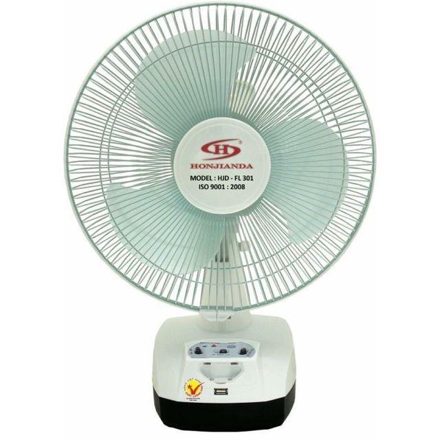 Quạt tích điện có sạc USB Honjiada 301  2 bình ác quy 12 inch  BH 6 tháng