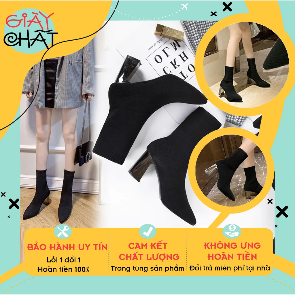 Giày bốt len nữ cao cổ tráng gương cao cấp - boot nữ cổ chun loại sịn gót cao 7cm siêu hot818