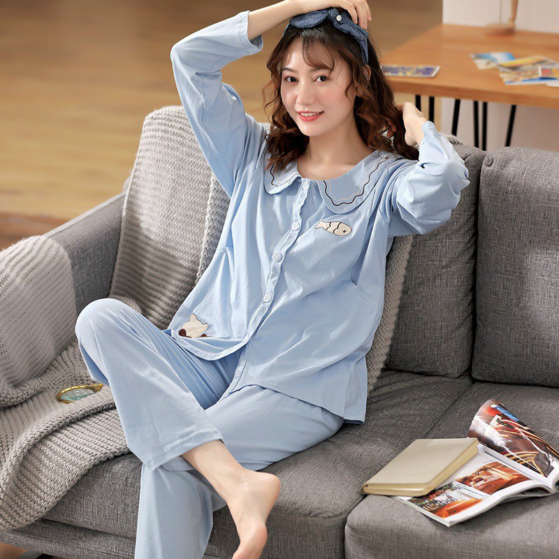 Bộ Pijama Bầu và Sau Sinh  mặc 2 chức năng có khóa cho con bú