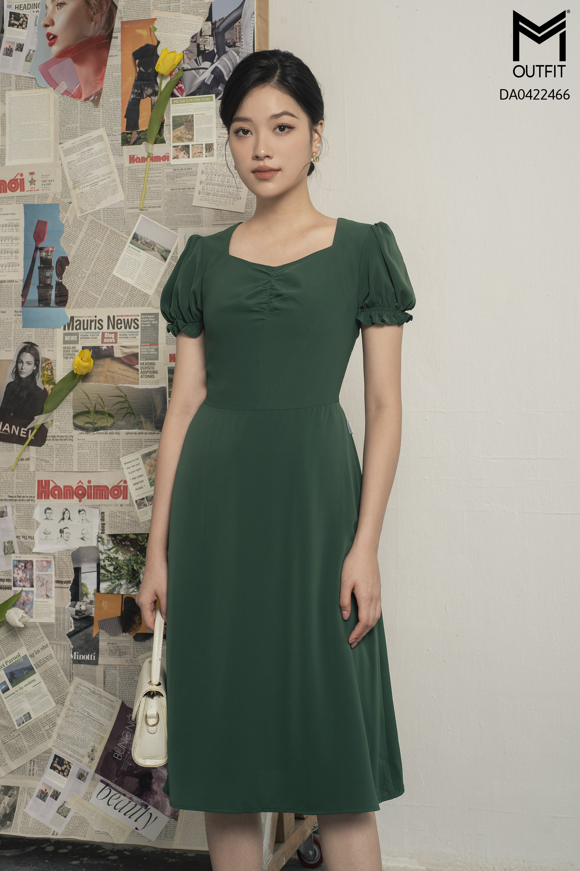 Đầm dáng xòe, cổ U, tay bo chun - Mmoutfit
