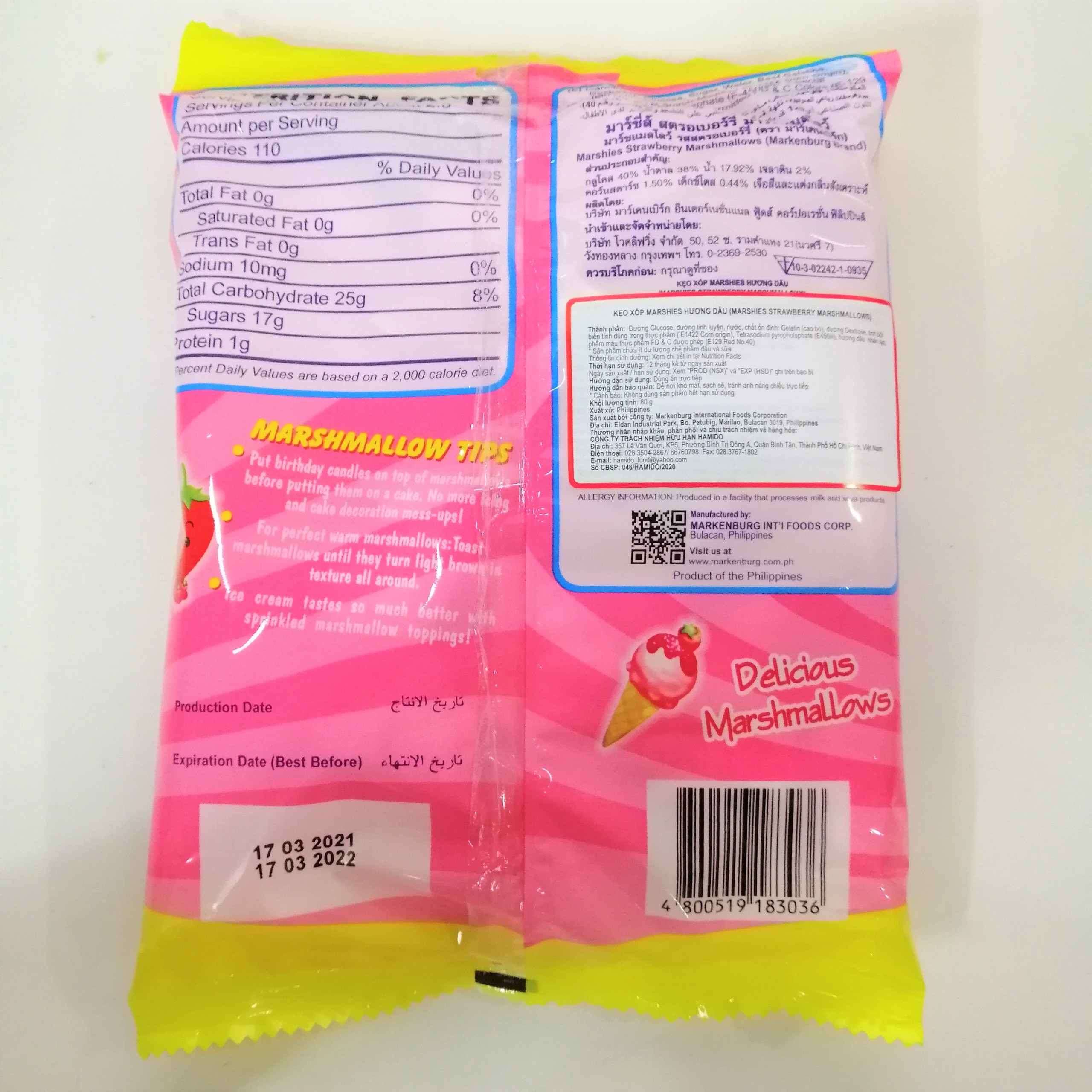 Kẹo Bông Gòn Marshies Hương Dâu (Gói 80g)