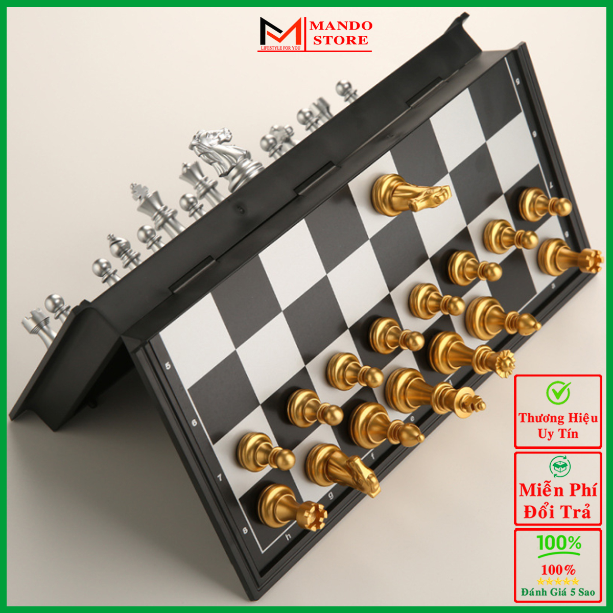 Bộ cờ vua nam châm cỡ nhỏ 25x25x2,5cm - bàn cờ vua nam châm theo tiêu chuẩn quốc tế amalife