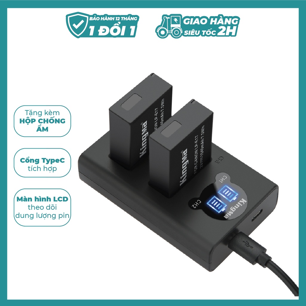 BỘ 2 PIN + DOCK SẠC ĐÔI KINGMA LP-E17 CANON ( THẾ HỆ 2)