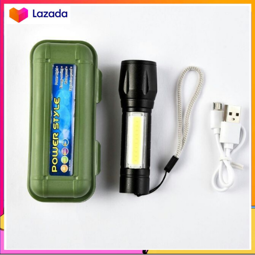 Đèn pin mini siêu sáng cao cấp có zoom nhiều chế độ sáng có đèn trên thân bỏ túi nhỏ gọn tặng kèm hộp