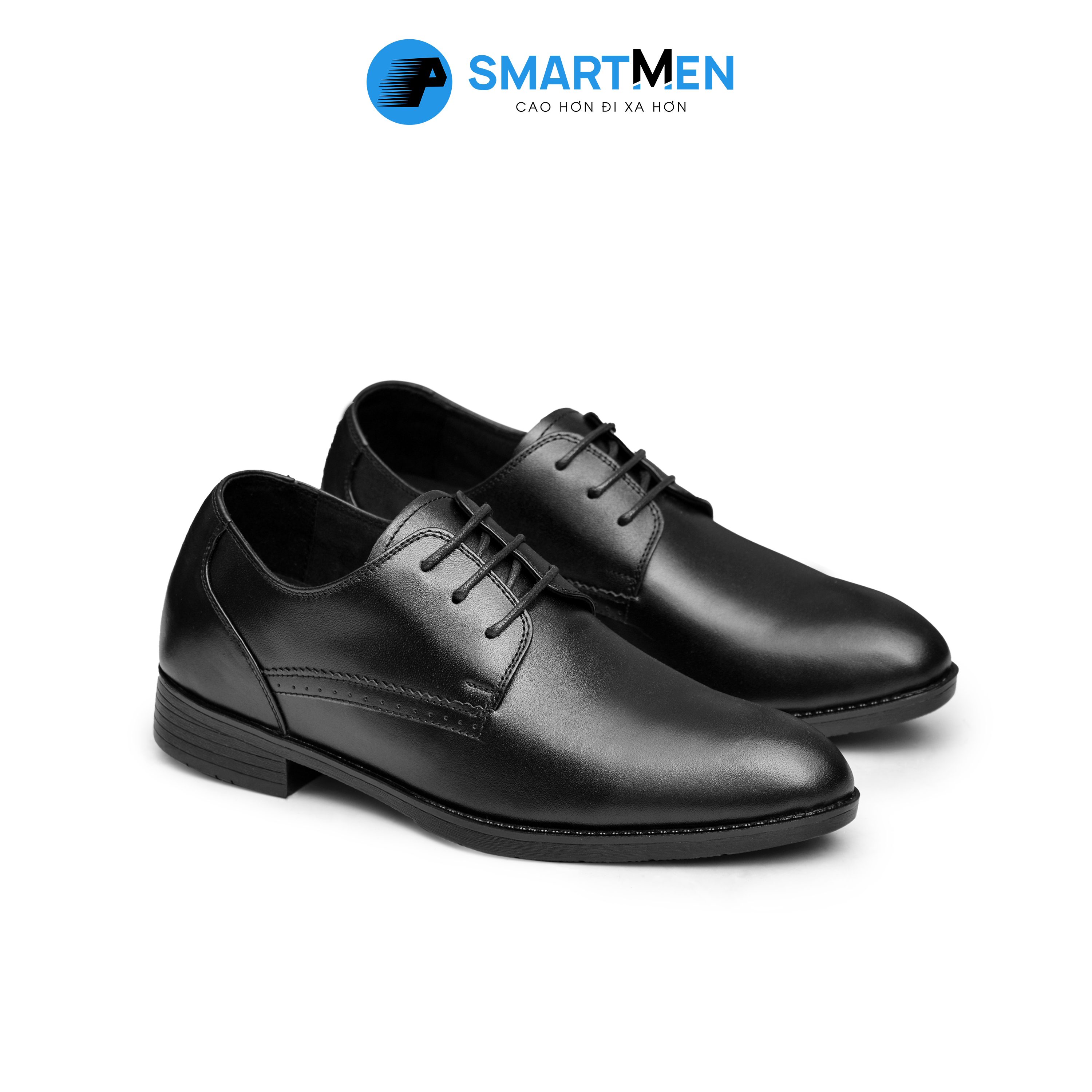 Giày công sở tăng chiều cao da bò thật smartmen gd3-02 đen
